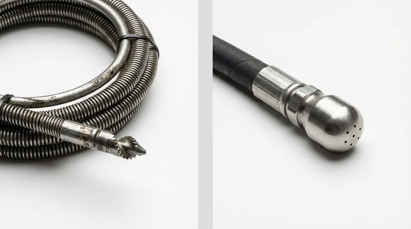 Drain snake cable and hydro jetting nozzle used for drain cleaning in Saint Bonifacius, MN