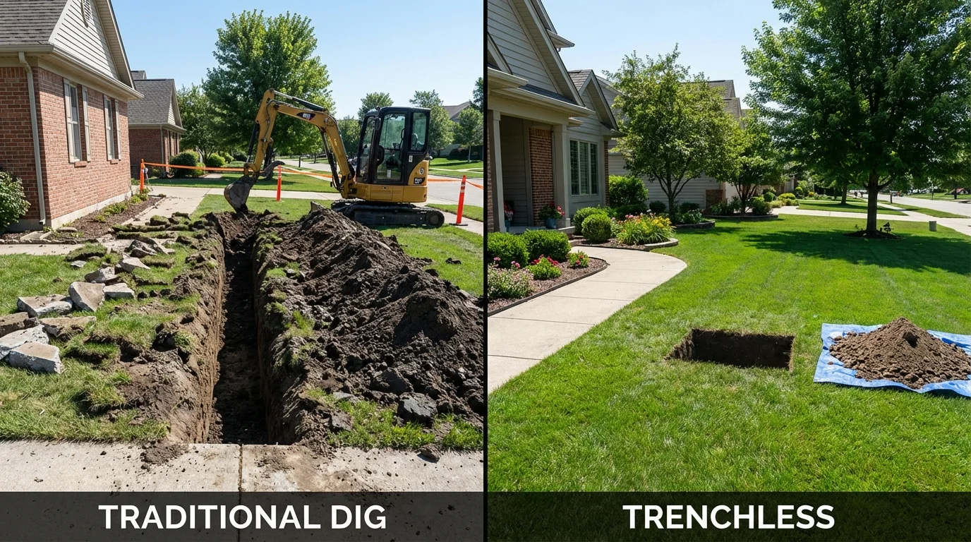 Trenchless sewer repair with minimal yard damage versus traditional excavation in Saint Bonifacius, MN